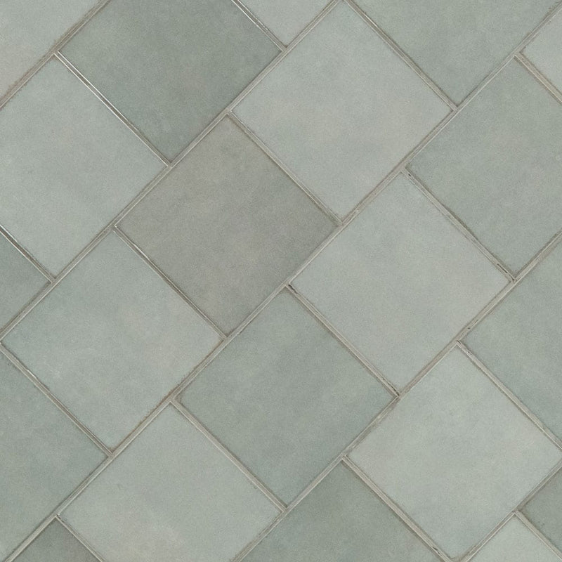 Renzo jade 5x5 glossy ceramic green wall tile NRENJAD5X5 product shot multiple tiles angle view