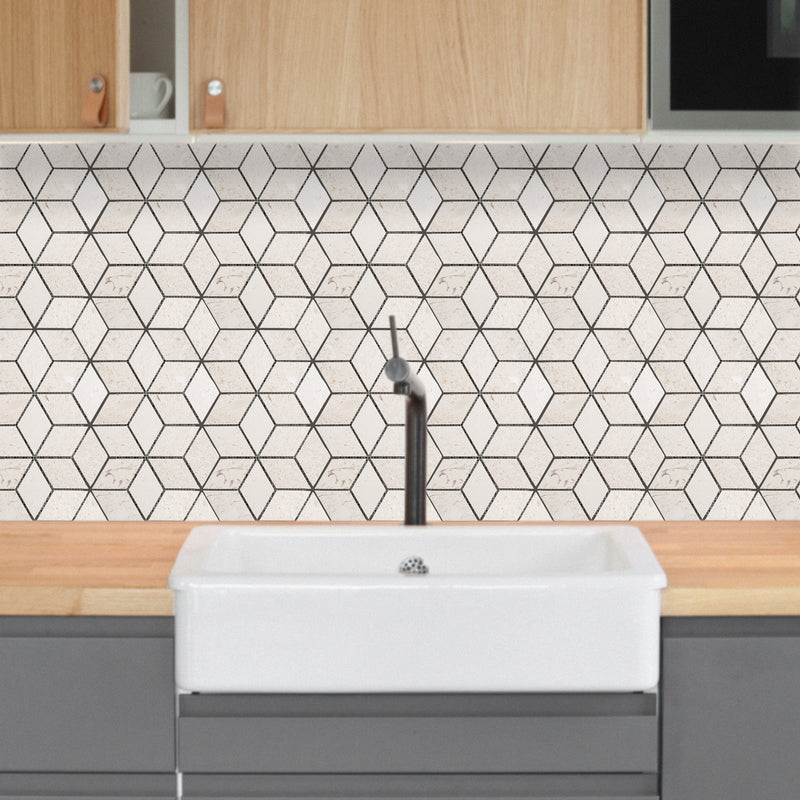 Shell stone limestone mosaic rhombus on 12x12 mesh honed installed on kitchen backsplash wall tile