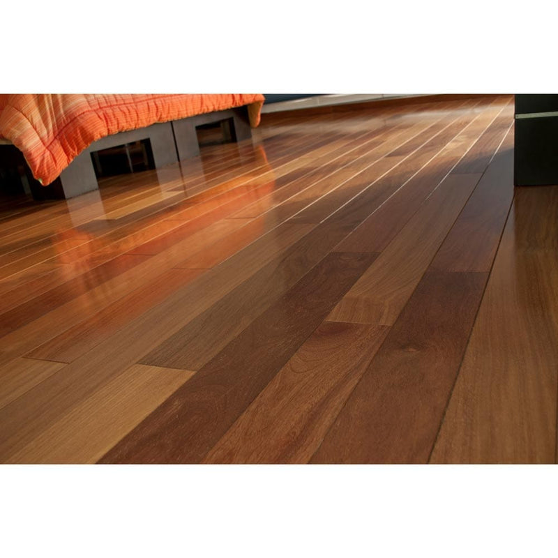Solid Hardwood Floors Brazilian Teak Cumaru Pre-finished 5 premium Collection SHWSAC237 installed on bedroom floor