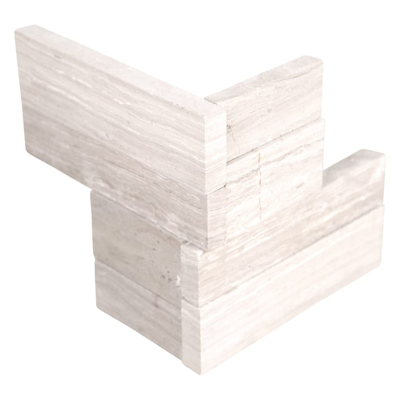 White Oak 3D Mini Ledger Corner 4.5"x9" Natural Marble Wall Tile LPNLMWHIOAK4.59COR-3DH-MINI product shot corner tile view
