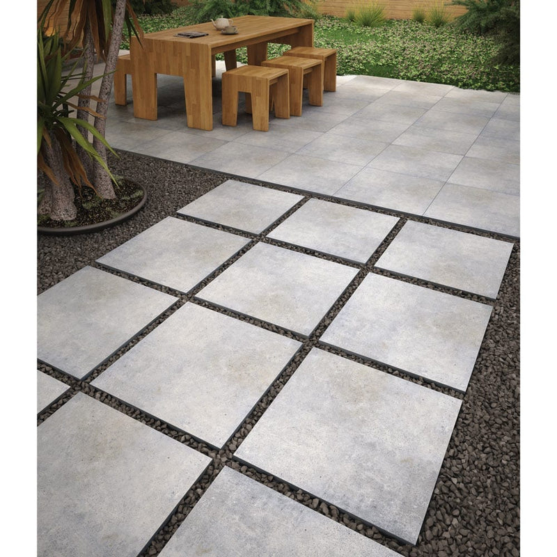 beton grey porcelain pavers 24x24in matte floor tile LPAVNBETGRE2424 installed on a patio