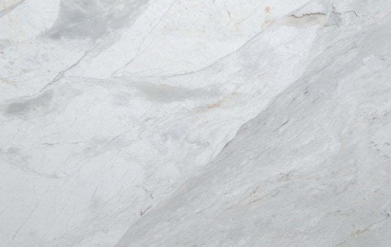 polar white marble slabs bookmatching product shot wide view