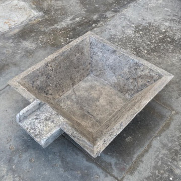 square cascade water bowl travertine for swimming pool accesory silver honed filled 23x27x8 angle view