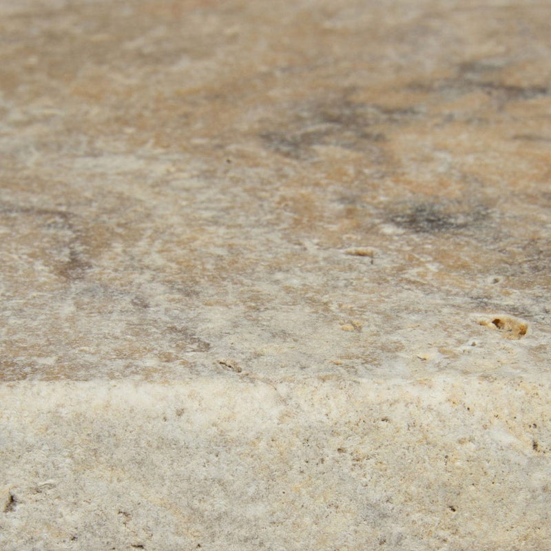 travertine pavers tuscany scabas pattern tumbled floor tile LPAVTSCA10KITS one tile edge closeup view