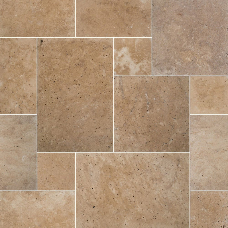 tuscany beige travertine pavers pattern tumbled floor tile LPAVTBEI10KITS multiple tiles top view