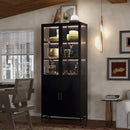 Modern Style 76.75'' Tall Steel Display Cabinet with Double Glass Doors, LED Lights, 3-Sided Glass for Collectibles - Black