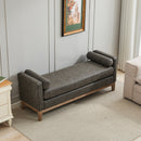 Elegant Upholstered Bench,Daybed,Ottman with Wood Legs & 2 Bolster Pillows, Gray PU, 66.34'W for Bedroom, Living Room, Entryway