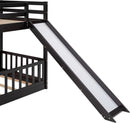 Twin Over Twin Floor Bunk Bed With Slide And Ladder