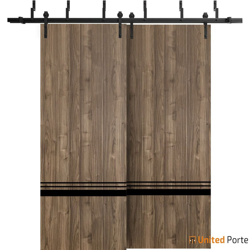 Planum 0012 Walnut Double Barn Door and Black Bypass Rail