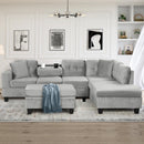 Modern Sectional Sofa with Storage Ottoman, L-Shape Couch with 2 Pillows and Cup Holders, Gray Velvet, 105 inch