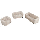 Modern Velvet Upholstered 3-Piece Sofa Set with Rubber Wood Legs in Beige
