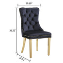 Luxurious Black Velvet Dining Chairs with Gold Mirrored Finish Legs - Set of 2, 19.7'L x 24'D x 36.2'H, Opulent Dining Room Decor