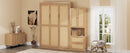 Full Size Solid Wood With Rattan Murphy Bed Cabinet Space-Saving Bed with 1 Side Cabinet Storage Shelf, Perfect for Guest Room, for Bed Room, Guest Room, Home Office, Natural