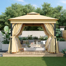 TREXM 10x10 Outdoor Gazebo Tent with Double Roofs, Patio Gazebo with Mosquito Netting and Privacy Screens, Patio Canopy for Shade and Rain for Backyard, Garden, Lawn and Deck (Beige)