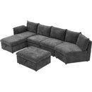 146.9" L-shaped Sofa Sectional Sofa Couch Pull-out Sofa Bed with a Movable Storage Ottoman, a Storage Chaise Lounge and Two USB Ports for Living Room, Grey