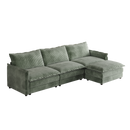 Corduroy Fabric 3-Seater Comfy Cloud Couch with Movable Footrest for Living Room,Oversized Deep Seat L Shaped Couch Set, Upholstered Large Size Deep Seat L Shaped sofa with 3 cushions