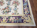 Vintage Chinese Floral Needlepoint Area Rug 6x9, Wool Hand-Woven Handmade Flatweave Rug, Ivory & Purple, Fruits Grapes Apples, Dining Room