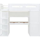 Twin Size Loft Bed with Desk, Wardrobes, 4 Drawers and 4 Shelves-White