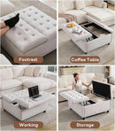 Beige Oversized Storage Ottoman Featuring Lift Top