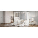 Full Size Upholstery Canopy Platform Bed with Trundle and Three Storage Drawers, Beige