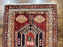 Persian Heriz Runner Rug 3.8 x 8.6, Geometric Design, Large Triple Medallions, Hand Knotted Handmade Vintage Wool Hallway Rug, Red
