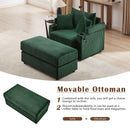 Modern Style Single Sofa Couch with Storage, USB Ports, Cup Holders, Green Corduroy