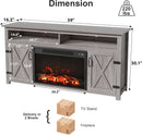 Rustic Fireplace TV Stand 65 Inch with Barn Doors Grey Wash