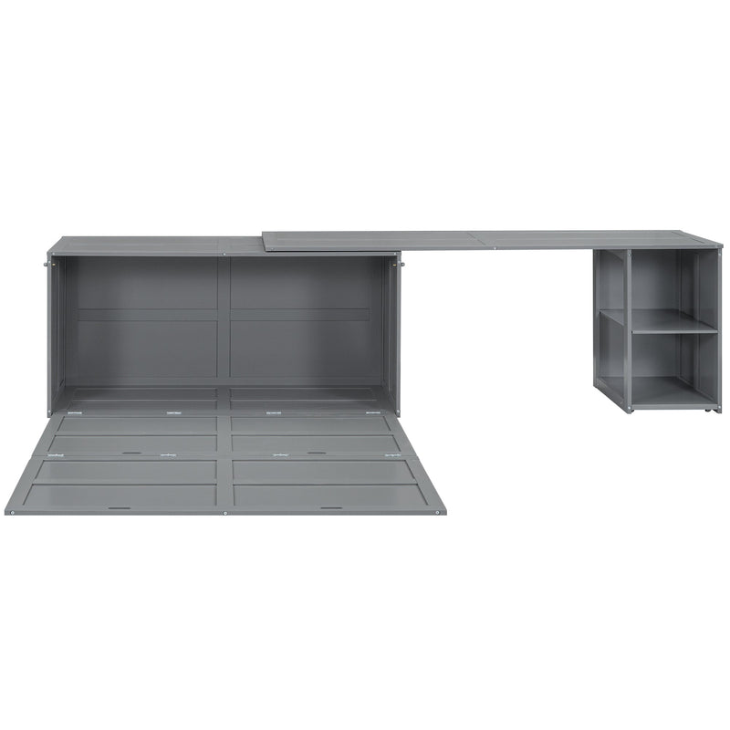 Queen Size Murphy Bed with Rotable Desk, Gray