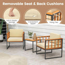 Three Piece Acacia Wood Patio Chair Set With Cushioned Seats For Balcony Porch And Backyard Beige
