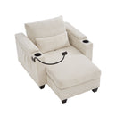 Convertible Chaise Lounge Sofa Chair Sofa Bed with USB Ports, Cup Holders, Phone Holder, and Storage, Beige Corduroy, 37.4'