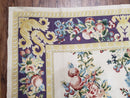 Vintage Chinese Floral Needlepoint Area Rug 6x9, Wool Hand-Woven Handmade Flatweave Rug, Ivory & Purple, Fruits Grapes Apples, Dining Room