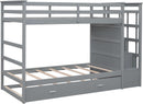 Natural Gray Twin Bunk Bed With Trundle And Stairs