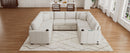 Convertible U-shaped Sectional Sofa with Pull-out Bed, Beige Chenille, 107.1'