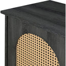 TREXM Retro 3-Door Sideboard with Large Storage Space Artificial Rattan Doors and Metal Handles, Accent Cabinet for Living Room and Hallway (Antique Black)
