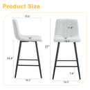 Modern White PU Bar Chair Set - Checkered Design, Black Metal Legs, Multiple Colors, 37-inch Height