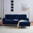 Modern Velvet L Shaped Sectional Sofa for Living Room and Bedroom, Blue, 82.6 Inch