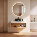 Floating Bathroom Vanity With Vessel Sink With Open Shelf Storage