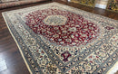 Persian Nain Rug 8x11, Wool and Silk Highlights, Burgundy & Ivory