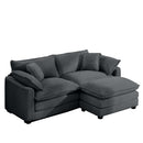 Corduroy Two-Seater Sofa with Ottoman, L-Shaped Sofa for Small Spaces, Grey Corduroy, Modern Design