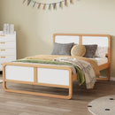 Modern Style Full Size Solid Wood Platform Bed for Kids, Teens, Adults, No Need Box Spring, Walnut and White