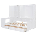 Twin Size Wooden Daybed With Three Drawers, and All-in-One Cabinet, Desk and Shelves, White
