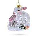Mother and Baby Bunnies Glass Christmas Ornament