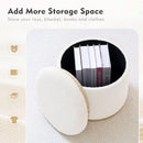 White Velvet Round Storage Ottoman FifteenInches Compact