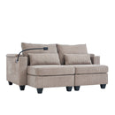 Convertible Chaise Lounge 63' Loveseat Sofa Bed with USB Ports, Cup Holders, Phone Holder, Storage, Brown Corduroy