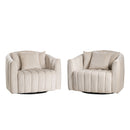 40.35'W Upholstered Oversized 360° Swivel Accent Barrel Chair and Half Cozy Sofa with 3 Pillows, Velvet Channel Tufted Pumpkin-Shape Club Armchair for Living Room, Bedroom, Office, Lounge, Beige