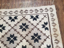 Semi Antique South American Blanket 4x8, Wool Hand-Woven Flatweave Kilim Rug, Handmade Antique Vintage Runner, Ivory & Blue, Diamond Panel