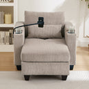 Convertible Chaise Lounge Sofa Chair with USB Ports, Cup Holders, Phone Holder, Storage, Brown Corduroy, 37.4'