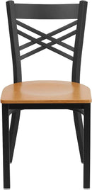 Two Pack Hercules Series Black X Back Metal Dining Chairs With Natural Wood Seats