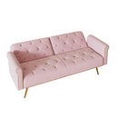 Velvet Sofa Bed with Nail Head Trim and Matching Throw Pillow, Pink, 69.7-inch