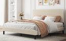 King bed frame with a bandaged headboard is stable and easy to assemble, and the style is simple and elegant,beige